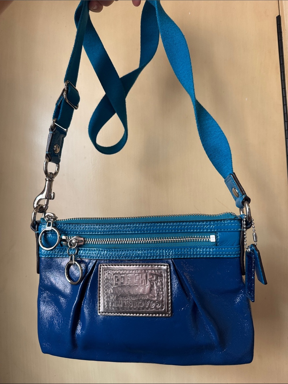 Coach Two-Tone Blue Crossbody Bag with Teal Strap